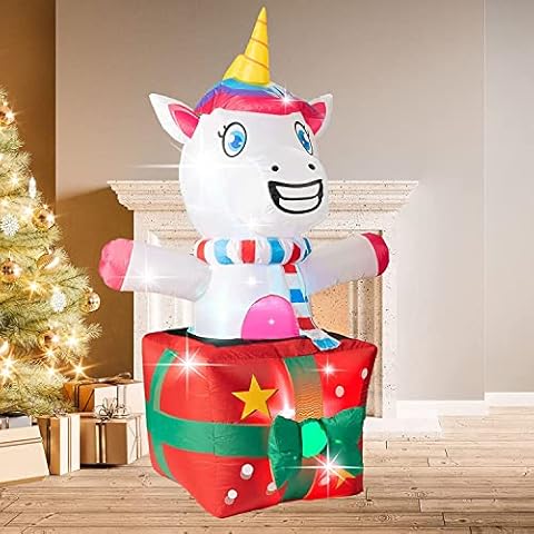 5 Ft Tall Inflatables Unicorn Decorations with Built-in LED Lights for Easter/Holiday/Party/Indoor/Outdoor/Yard Lawn/Garden Cover