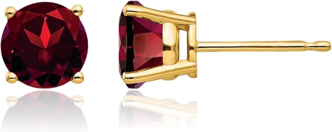 IceCarats 14K Solid Yellow Gold 2 carat Red Garnet Medium Stud Earrings 6mm 1/4 inch Round Cut, Natural, Prong Set, Butterfly Back For Her
