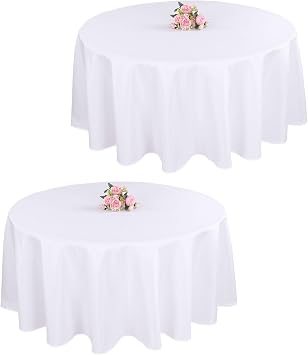 White Round Table Cloths 90 Inch White Polyester Table Cloths 2 Packs Wrinkle Resistant and Washable Tablecloth Polyester Fabric Table Cloth Round Cover for Party Wedding Banquet