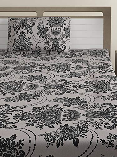 Image of Swayam Roto Cotton Double Bedsheet with 2 Pillow Covers | Size 90 x 100 inch | 144 TC | Floral Design | Soft Breathable Bed Sheet | Comfortable & Durable for Bedroom - Beige & Black