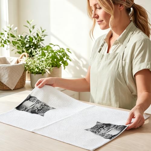 Image of 4 Pcs Funny Cat Kitchen Towels 24x14 Inch, Funny Reusable Dish Towels for Kitchen Coffee Station Wine Bar Decor, Waffle Weave Absorbent Hand Cloth Tea Towel, Cat Lover Gifts for Women Mom Friend