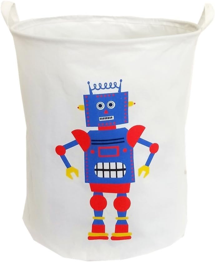 TIBAOLOVER19.7"Large Sized Waterproof Foldable Laundry Hamper Bucket,Dirty Clothes Laundry Basket, Bin Storage Organizer for Toy Collection,Canvas Storage Basket with Stylish Cartoon Design(Robot)