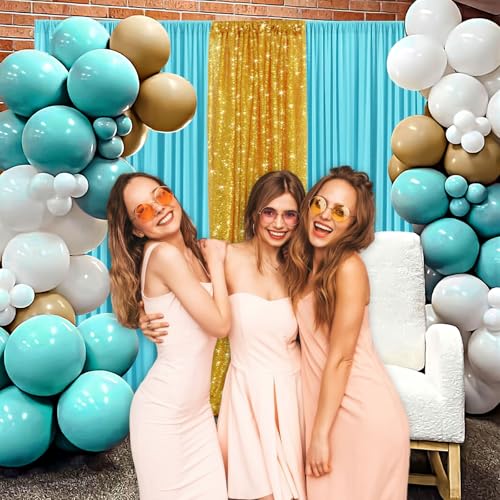Image of 10 x 7 Feet Sky Blue Backdrop Curtain for Partie, Background Curtains for Photoshoot, Birthday, Wedding, Halloween, Thanksgiving, Christmas, New Year Party Decorations 5Ft x 7Ft, 2 Panels