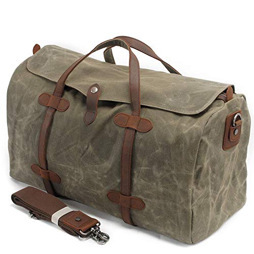 Travel Duffle Canvas Large Capacity Overnight Luggage Vacation Weekend Tote Bag Purse for men Men Sports Overnight Gym Luggage Weekend Tote Bag (Color : Khaki)(Army Green)