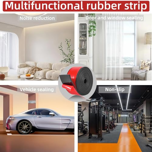 Nuyoah Neopren Gummistreifen Selbstklebend Neopren Gummimatte Gummiplatte für Bodenbeläge Schutz Isolation Anti-Vibration Anti-Rutsch (25mm(B) x2mm(D) x3m(L))