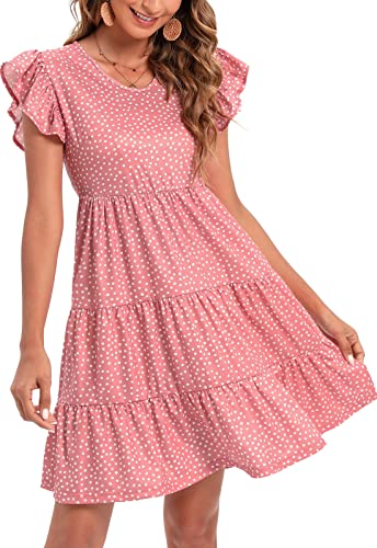 Image of Lyrur Sundresses for Women Wedding Guest Cute Ruffle Sleeve Mini Tiered Babydoll Casual Beach Black Summer Dresses