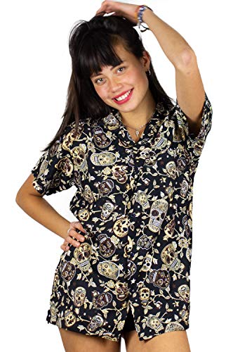 V.H.O. Funky Camisa Hawaiana, Skull, Sepia, L