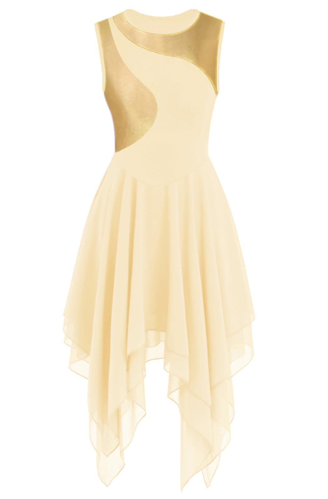 yrsZX Women's Praise Dance Dress Tunic Irregular Flowy Skirt Sleeveless Worship Liturgical Lyrical Dance Costume