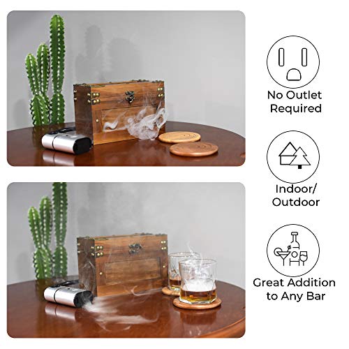 Cocktail Smoker Box Smoking Gun Wood Smoke Infuser I Indoor Smoker Wooden Box 9”X 5” X 6” With Smoke Infuser 4.7” X 2.4” X 1.4” I Portable Smoke Generator Smoking Accessories #TOP2