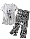 Aoymay Women's Pajama Sets Short Tops with Capri Pants Cotton Sleepwear for women