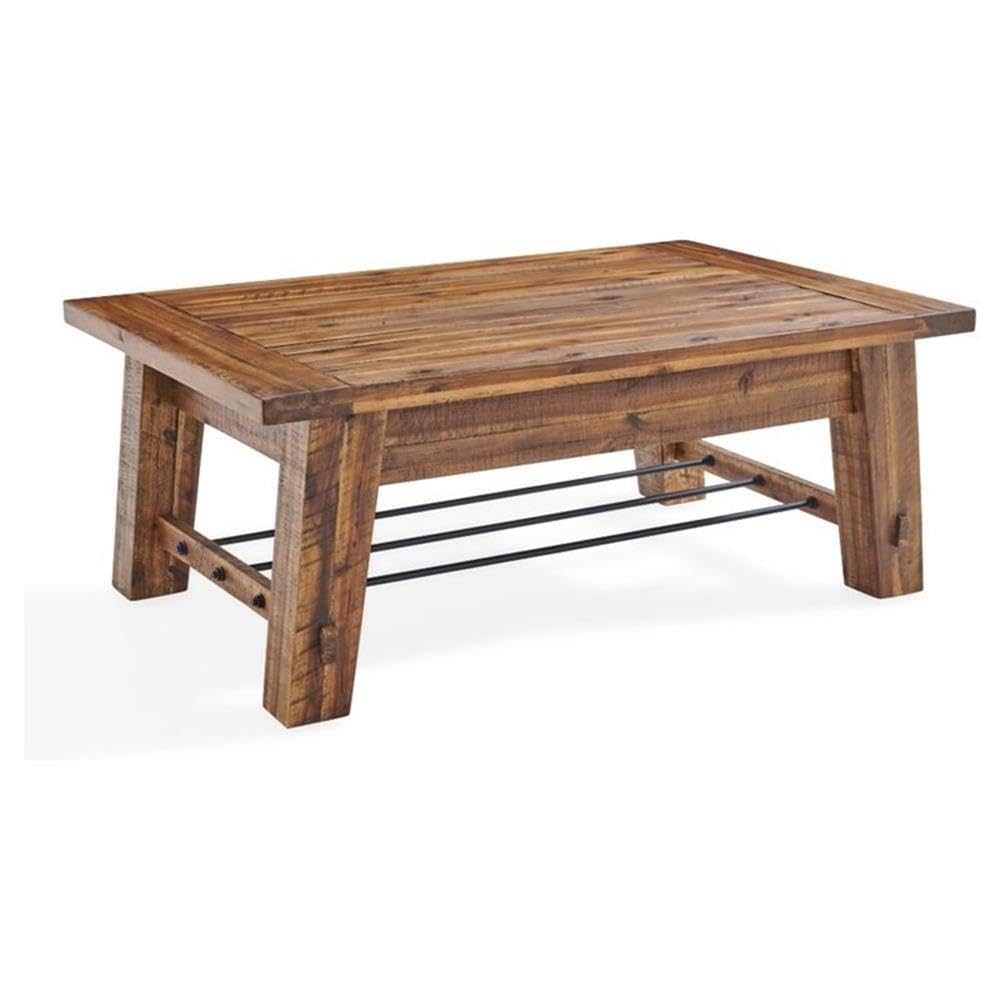 Durango 48-Inch Solid Wood Coffee Table with Storage Shelf Metal Accent – Industrial Farmhouse Living Room Table in Rustic Natural Finish by Alaterre Furniture
