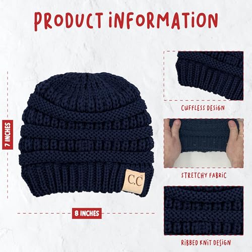 Funky Junque Solid Ribbed Beanie Hat for Kids Tweens Soft Stretch Cable Knit Slouchy Hat Warm Winter Skull Cap 2-9 Years Old4