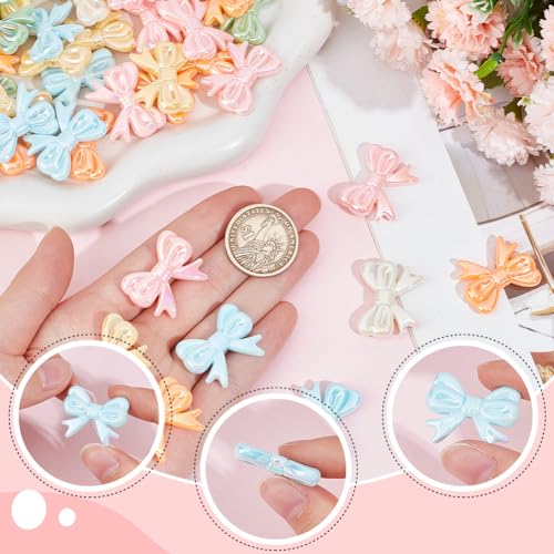 SUNNYCLUE 50Pcs Acrylic Bow Beads Bowknot Beads Cute Mixed Ranbow Color Plated Bowknot Shape Opaque Acrylic Spacer for jewellery Making Diy Craft Supplies Necklace Bracelet Earring Beginner Wome - Image 3