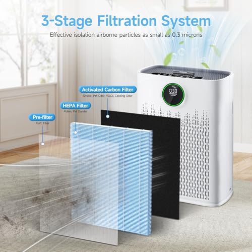 Image of 3 Pack HAP603 Replacement Filter Compatible with ECOSELF HAP603 / HAP603WF Air Purifier, 3-in-1 H13 True HEPA Filter with Activated Carbon, # RFHAP603, Blue
