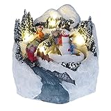 Lightahead Sliding Down A Musical Christmas Scene with Snowman and Children Figurine, LED Lights and 8 Melodies