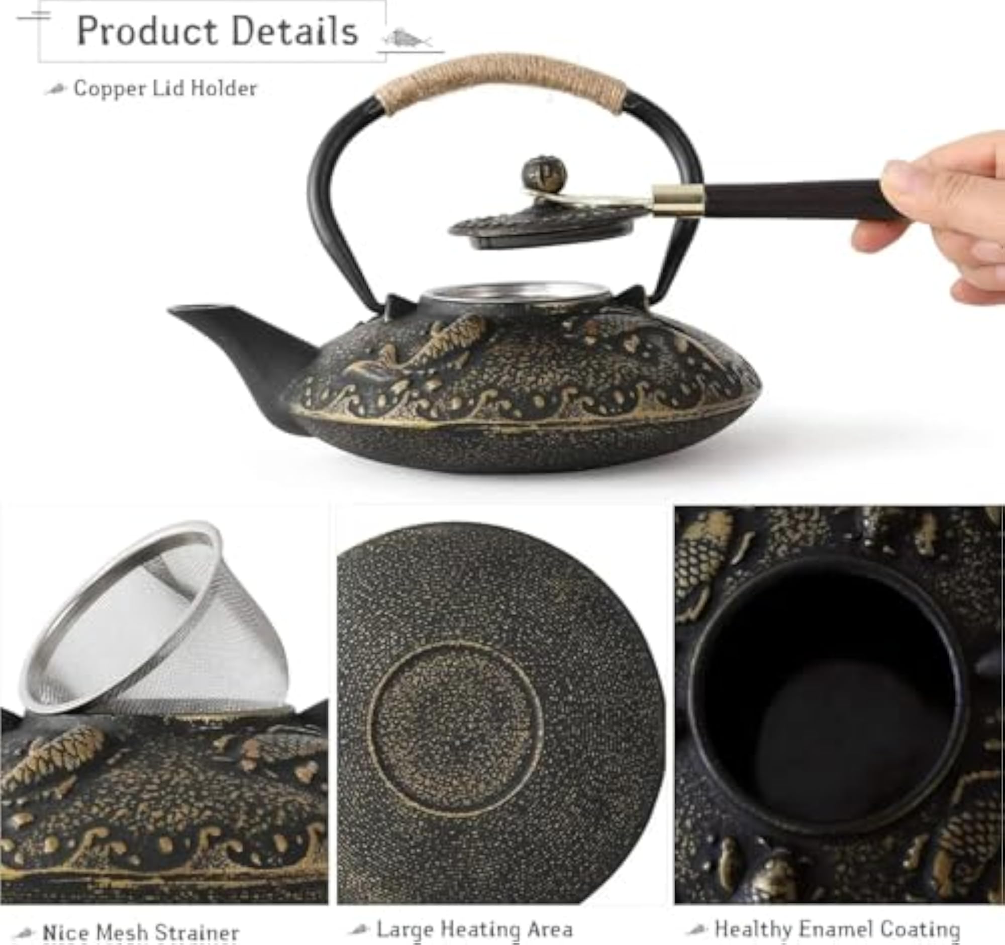 Japanese Style Fish Cast Iron Teapot Set with 4 Cups