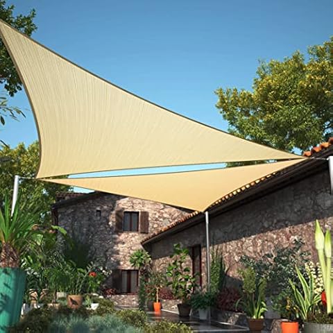 ShadeMart 8' x 8' x 8' Beige Triangle Sun Shade Sail UPF50 Canopy smTAPT08 Fabric Cloth Screen, Water Air Permeable & UV Resistant, Heavy Duty, Carport Patio Outdoor - (We Customize Size) Cover