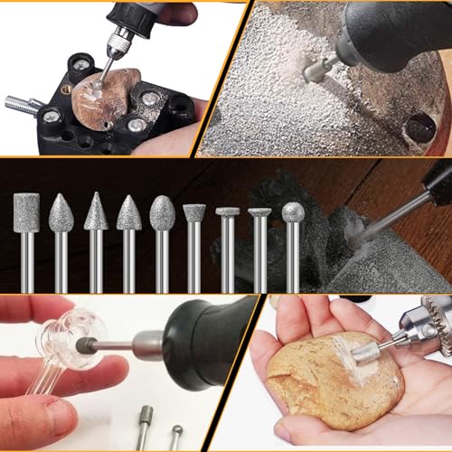 20 Stück 120 Körnung Diamant Fräser Set, Diamant Frässtifte Schleifstifte für Dremel Zubehör mit 1/8 Schaft für Stein Glas Keramik Schleifen, Schnitzen, Polieren, Gravieren, Bohren