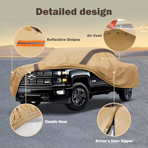 Image of Silverado Car Cover Waterproof All Weather Compatible with Silverado, Outdoor Anti-UV Sun Rain Protection Truck Cover