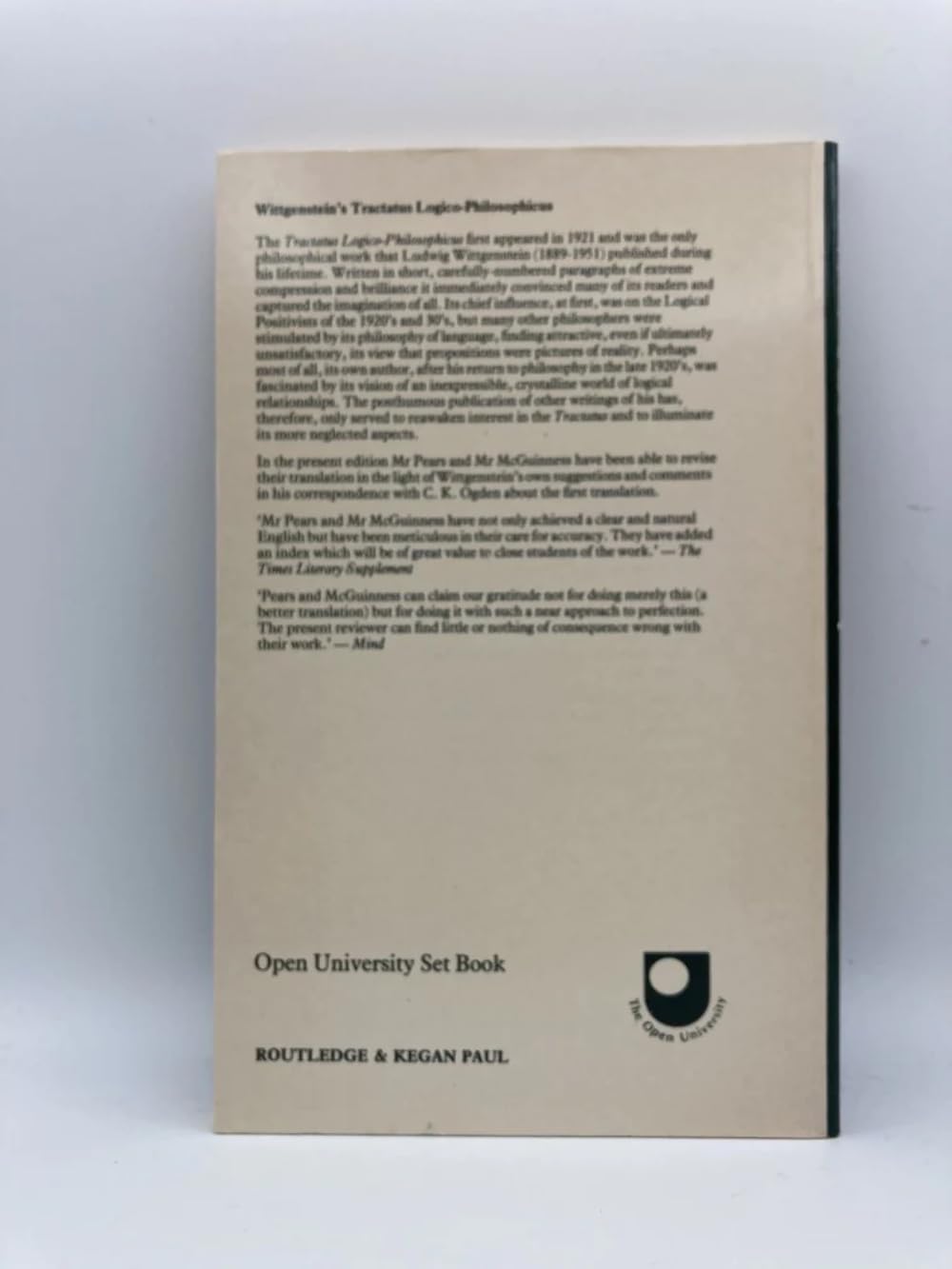 Tractatus logico-philosophicus [Paperback] Wittgenstein, Ludwig; Pears, D. F.; McGuinness, B. F.; Russell, Bertrand - PT01