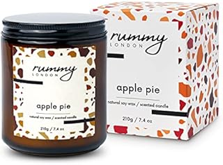 Scented Candle | Apple Pie Fragrance | Essential Oil | 210 gr 7.4oz | 42 Hours Burning Time | Natural Soy Wax |