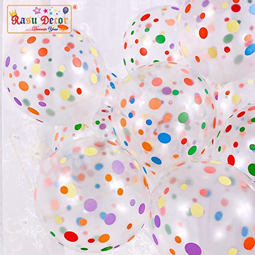 Image of RasuDecor 10 Pieces 12 inch Polka Dot Latex Balloon Transparent and Rainbow Dot Colorful Balloons, 12 Inch Latex Polka Dots Balloons for Kids Women Men Birthday Easter Engagement Wedding, Halloween Party Supplies Decor #RasuImpex (10Pcs 12 inchPolkaDotTrprtRainbow)