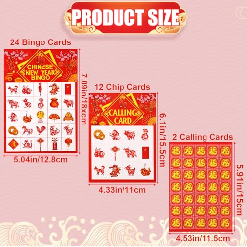 lasuroa 38stk Chinesische Neujahr Bingo Spiel, Bingokarten zum Neujahr für Erwachsene Kinder Partygeschenke zum Chinesischen Neujahr Kennenlernspiele für Partys