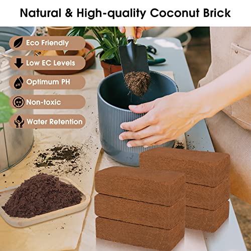 8.4Lbs Coco Coir Brick, 6 Pack Coconut Coir Bricks Organic Potting Soil Indoor Plants, Coconut Soil Plant Soil Garden Soil Coco Coir Peat Soil Seed Stater Soil #TOP2