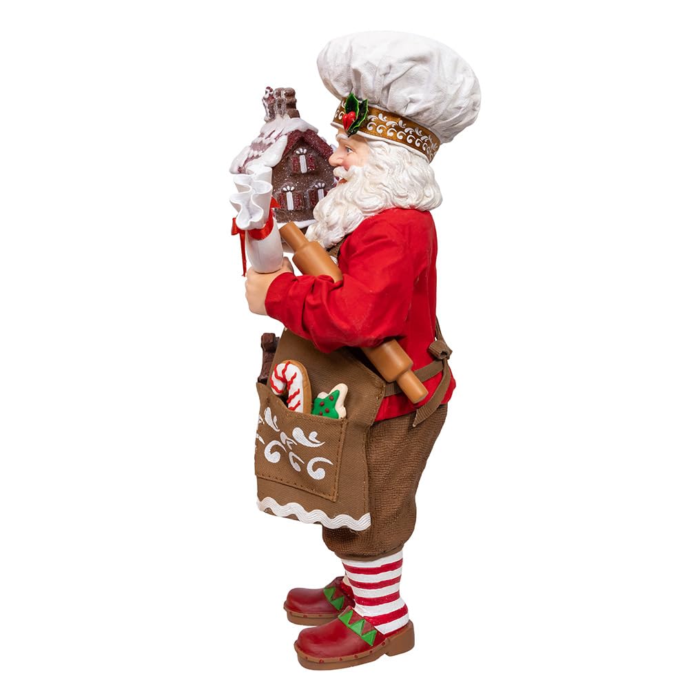 Kurt Adler Figurine de Père Noël en tissu de 26,7 cm, rouge et marron avec maison en pain d'épices et accents de bonbons - Décoration de Noël de cuisine de vacances - Vendeur FA0223