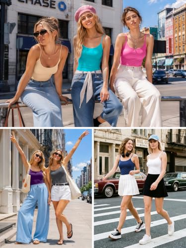 Image of V FOR CITY Unpadded Tank Top for Women with Shelf Bra Cotton Camis 3 Pack