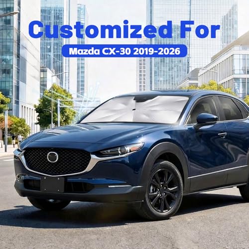Image of Car Windshield Sun Shade for Mazda CX-30 2019-2026 -[Reflective Coated Fabric] Sunshade Umbrella for Front Window, Car Shades Sun Visor Keep Car Cool and Protects Interior, 1:1 Exact Fit