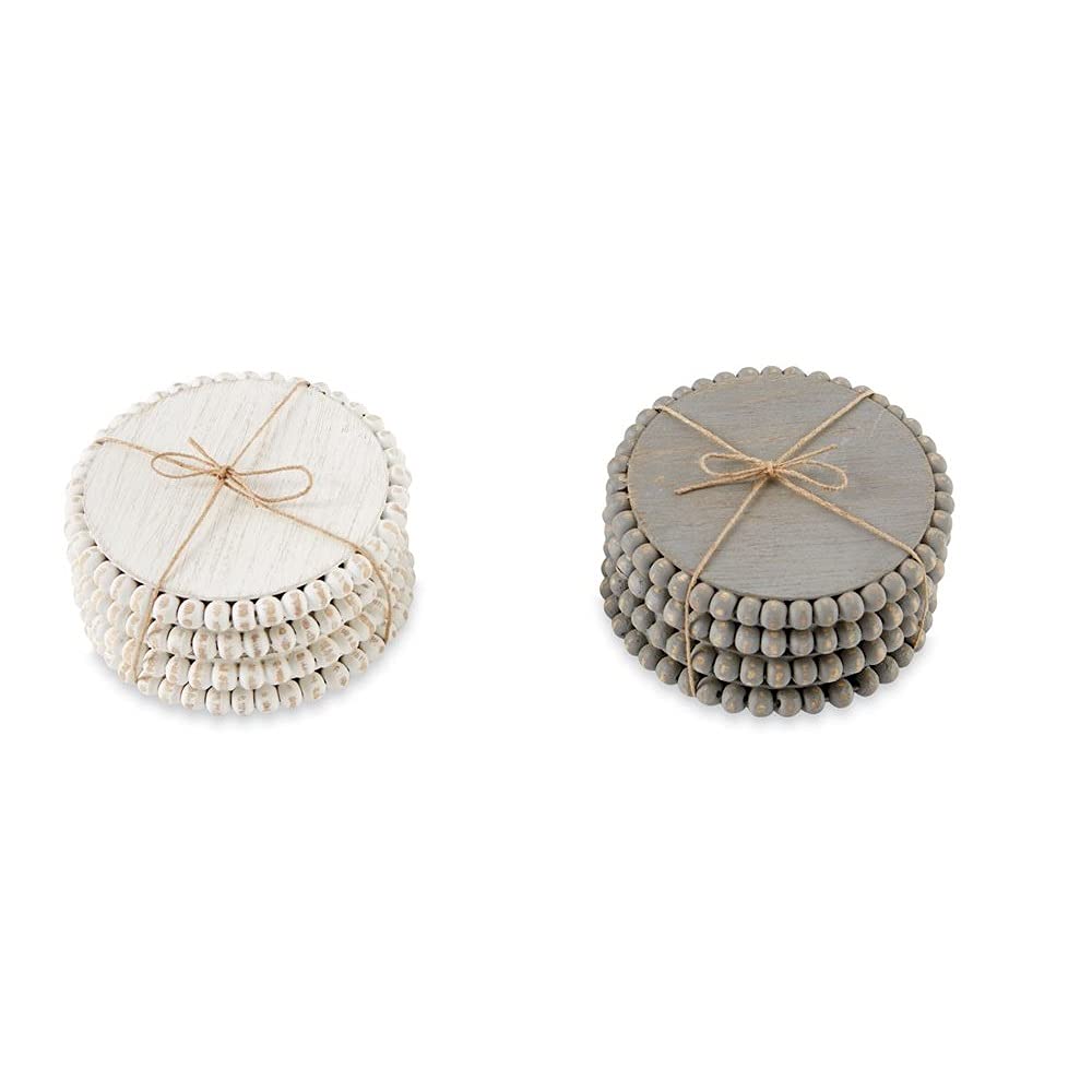 Mud Pie 42500044G Gray Beaded Wood Coaster, 4 3/4" Dia