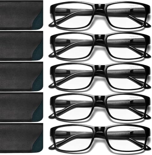 Image of Gaoye Reading Glasses Blue Light Blocking, Readers for Women Men Anti Glare Filter Lightweight Spring Hinge Eyeglasses (5-pack Light Black with Case, 1.5)