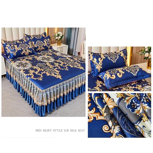Juego de cama de seda helada con encaje elegante King 3