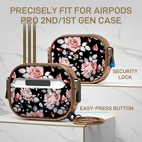 Image of Maxjoy for AirPods Pro 2nd /1st Generation Case with Lock, Flower AirPods Pro 2 Case Lock Protective Hard AirPod Pro Cover for Women Girly with Keychain for Airpod Pro (2023 /2022 /2019), Rose