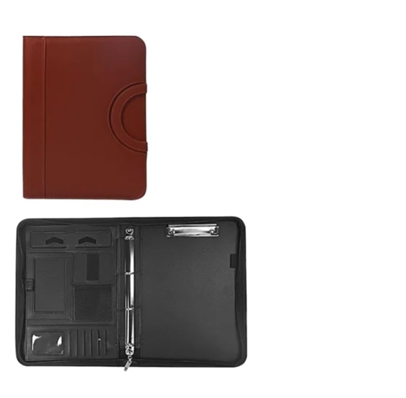 Skórzany zamek błyskawiczny A4 kalkulator segregator notes konferencyjny teczka teczka Tablet przenośna torba z okrągłym uchwytem uchwyt na koperty(Brown)