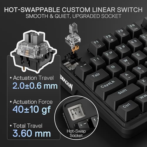 Image of Redragon K745 Wired Gasket RGB Gaming Keyboard, 108 Keys Mechanical Keyboard w /Extra 4 Hotkeys, Upgraded Hot-swappable Socket, 5-Layer Noise Dampening, Creamy & Thocky Custom Linear Switch