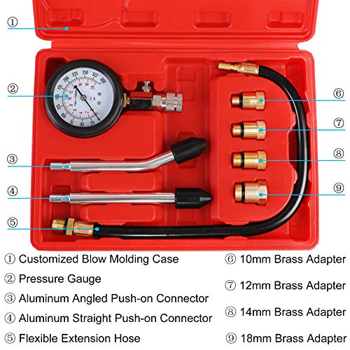 Jifetor Compression Tester Kit, Small Engine Cylinder Test Pressure Gauge Tool Set For Testing Motorcycle Car Automobile Outboard Motor Chainsaw Snowmobile Auto Gasoline Petrol Gas Engine, 300Psi #TOP1