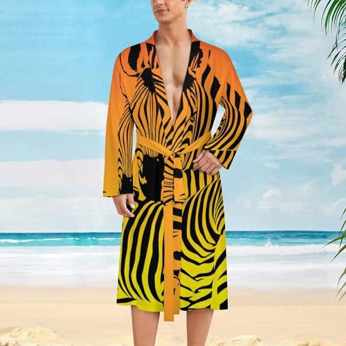 Abstract Zebra Animal Pattern Mens Nightgown Lightweight Knee Long Bath Robe Spa Bathrobe Loungewear2
