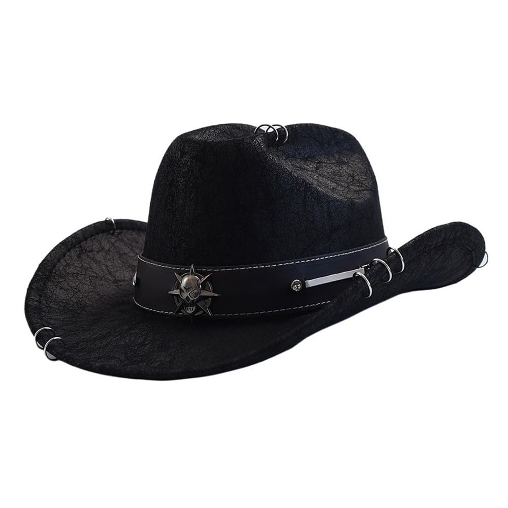 HVDFPPKGYZ Men Women Faux Leather Western Cowboy Hat Vintage Gentleman Cowgirl Jazz Hats Felt Wide Brim Cowgirl Hats(1)