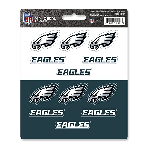 FANMATS 61132 NFL - Philadelphia Eagles 12 Count Mini Decal Sticker Pack 5 x 6.25 in.- Great Gift for Sports Fans - Works On Hard Surfaces - for Homes Cars Trucks SUVs.