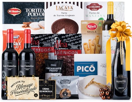 Cesta de Navidad con Ibericos de Bellota Gourmet 2025 (Lote 204) · Vinos, Brut Provetto, Turrones, Dulces e Ibéricos · Con Tarjeta Personalizable · Regalo Corporativo, Familiar o Personal