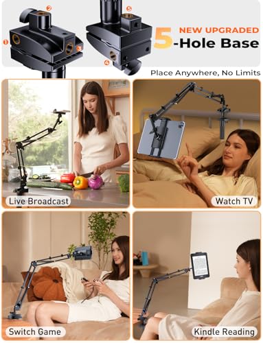 Mumay Tablet Halterung Bett, 360° Sockel mit Flexibler Einstellbare Lang Arm Ständer Kindle Zubehör für Tisch, Kompatibel mit iPad Pro/Handy/Switch/Galaxy Tabs, oder Anderen Geräten von 4,7-16.1 Zoll