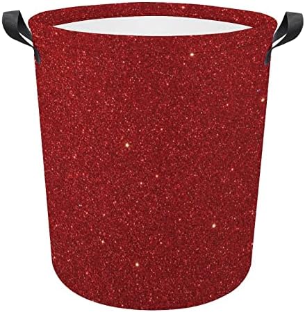 HoaMoya Collapsible Shiny Red Glitter Printed Laundry Basket Freestanding Laundry Hamper With Handles Large Waterproof Cloth Toy Storage Bin for Household Bedroom Bathroom