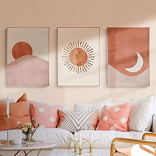 Art mural nordique soleil et lune Morandi impression sur toile déco maison 50X70cm