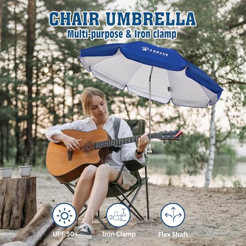 AMMSUN 47 inches Chair Umbrella with Upgraded Clamp, 360-degree Swivel, UV 50+ Protection, Portable Umbrella with Clamp For Camping or Beach Chair, Stroller, Wheelchair, Blue image 4