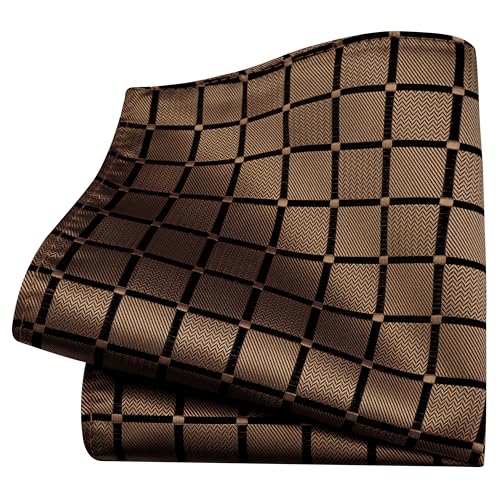 Image of GUSLESON 3.15 inch(8cm) Mens Tie and Lapel Pin Plaid Checkered Necktie Hankerchief Cufflinks Set for Men