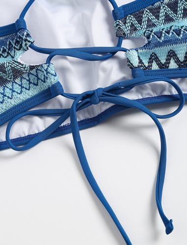 Image of ZAFUL Women Strapless Textured Bandeau Bikini 2 Piece Swimwear Cheeky Solid Lace up Bathing Suits