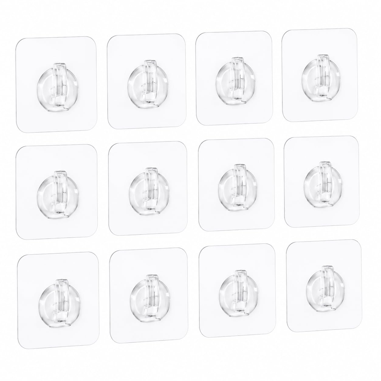 TIVADI 12 Pack Clear Adhesive Wall Hooks, Waterproof Self Adhesive Sticky Hooks, No Drill Transparent Hooks, Strong Hold Up to 15kg/33lb for Bathroom, Kitchen, Door & Home Organisation
