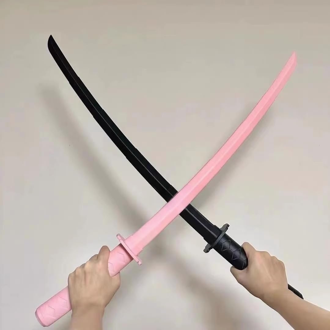 3D Printing Fidget Samurai Toy, Safe Retractable Plastic Katana for Stress Relief, 29'' Portable Cos Telescopic Toy, 3D Printed Gravity Retractable Samurai Sword Model Toys (Black+Pink)